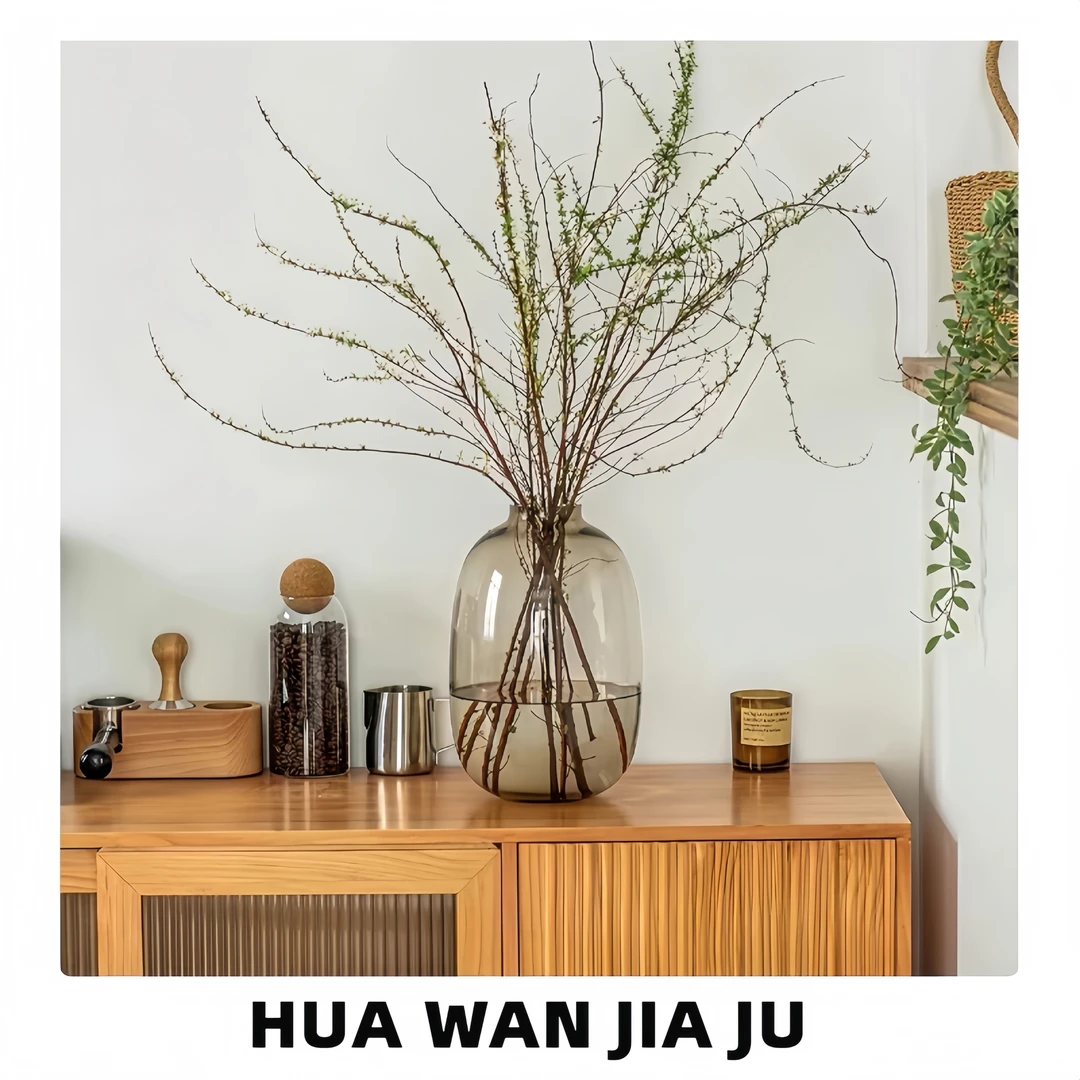 喜悦大口|大肚灰色吹制玻璃花瓶多用途流畅圆润插花养花客厅摆件