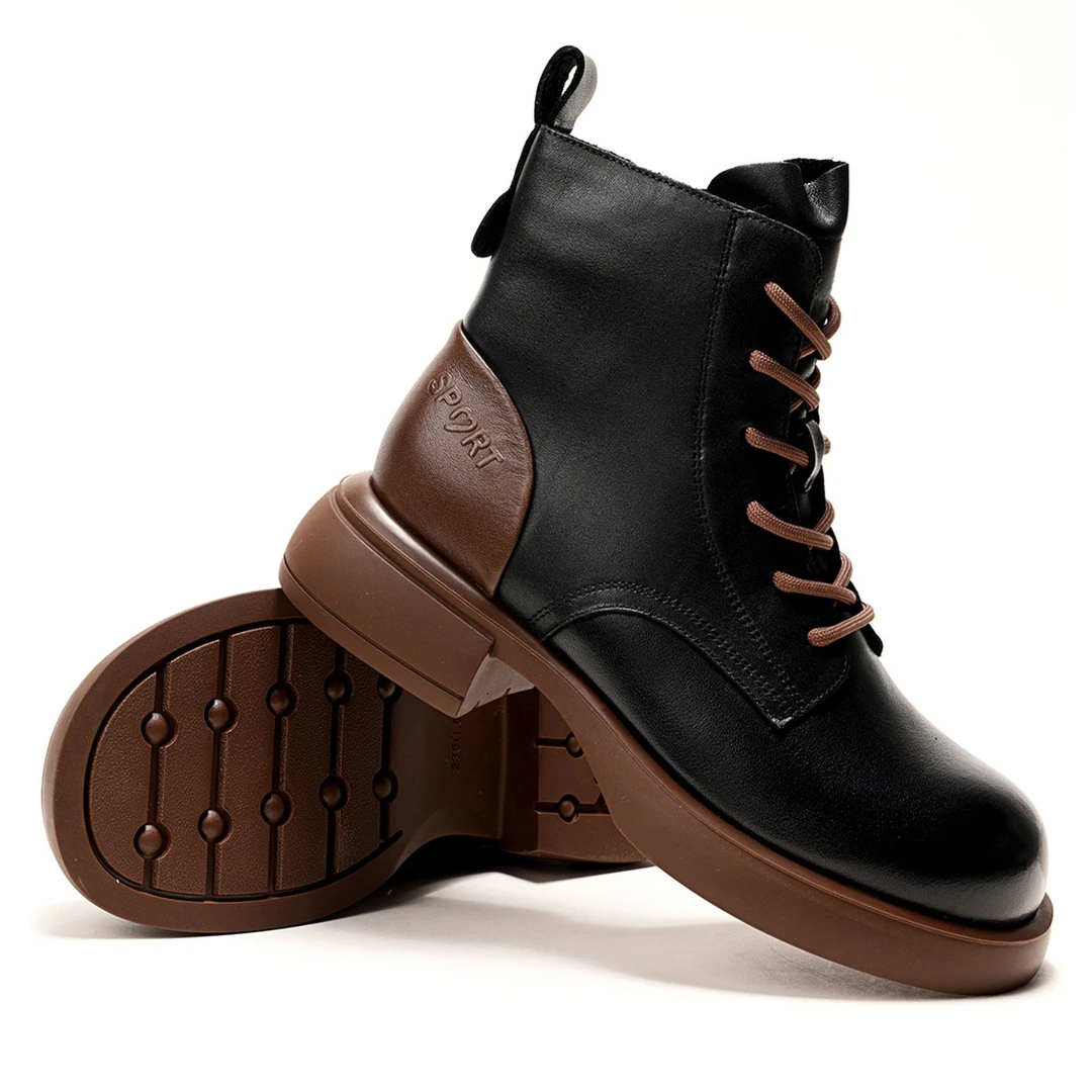 【秋季新款】时尚复古简约设计感小众洋气气质百搭粗跟系带短靴X117