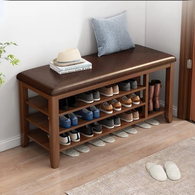 实木换鞋凳鞋柜家用门口可坐软包坐凳一体凳进门收纳免安装穿鞋凳