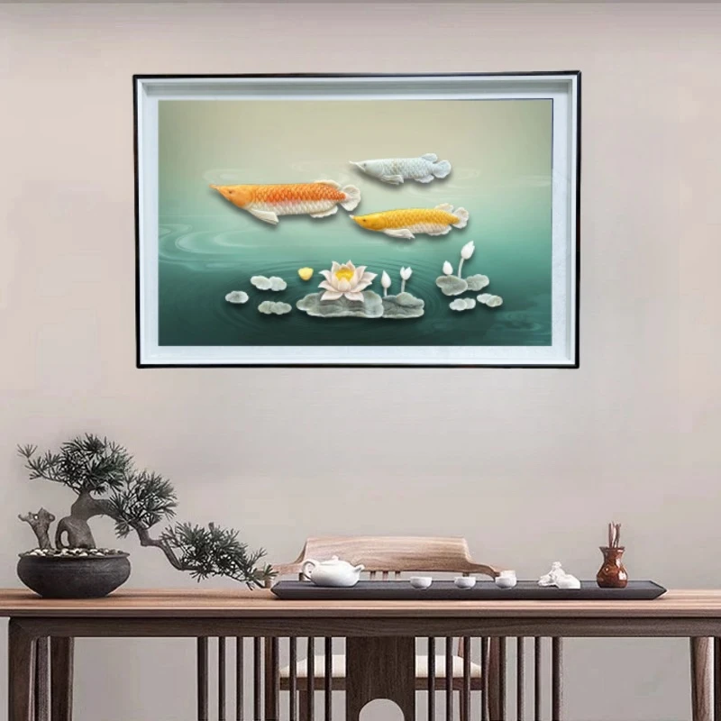 高端新中式玉雕画，客厅、餐厅装饰画，手工雕刻，简约美观大气！