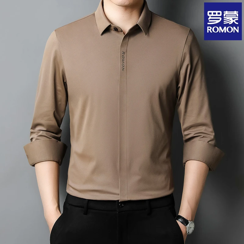 Romon/罗蒙【暗门襟】秋季新款衬衫激光切割高品质男装181商务长袖