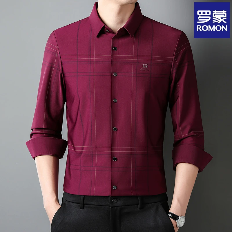 Romon/罗蒙长袖休闲中年薄款修身无痕男士春秋9106商务