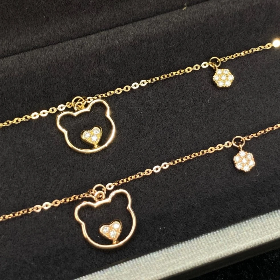 原18K金 钻石甜心小熊手链 时尚精巧轻奢 多样性发一