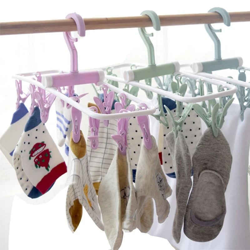 开学必备多夹子折叠衣架出差晾晒外出旅游防风可折叠加厚晾衣袜架