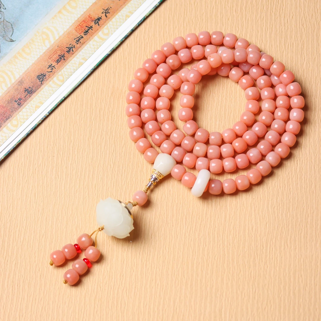 粉黛佳人霞光玫瑰胭脂粉菩提108颗佛珠手串脖挂女莲花手持菩提子