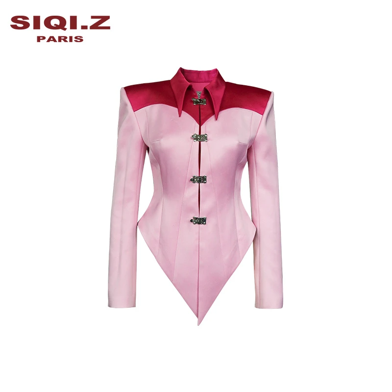 SIQI.Z设计师款拼色长袖修身西装立领中式燕尾立领外套 AW22ST7-1