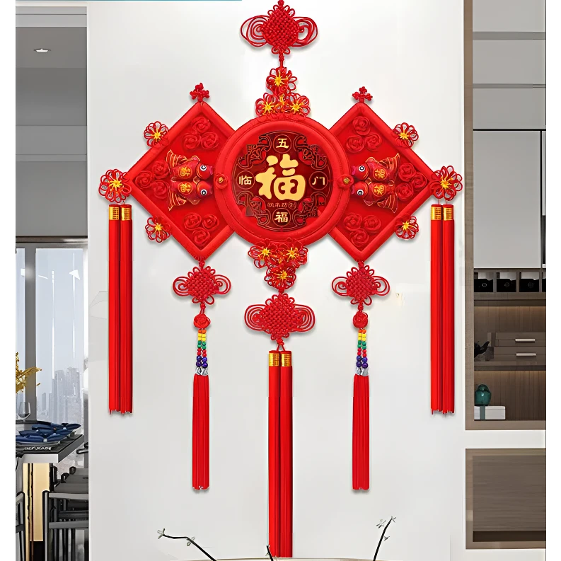 2025新款中国结挂件客厅大号高档桃木福字挂饰乔迁新居过年玄关画