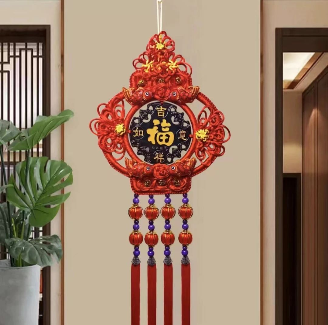 手编灯笼桃木中国结手工编制挂件客厅电视背景墙装饰一个80*30cm