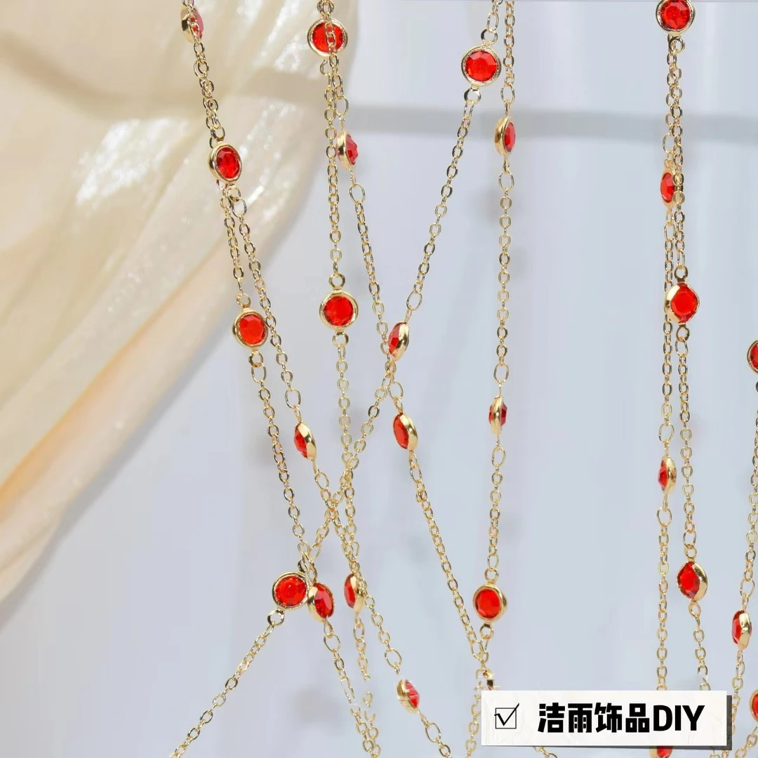 (洁雨饰品DIY) L003  6mm玻璃间隔 铜镀金锆石间隔 diy链条