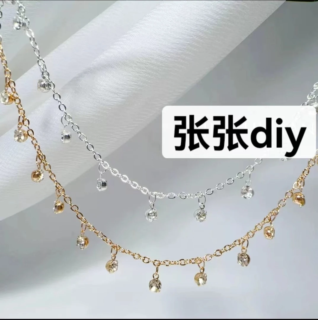 (洁雨饰品DIY) L0072  DIY饰品配件 简约金属爱心水钻锆石链条
