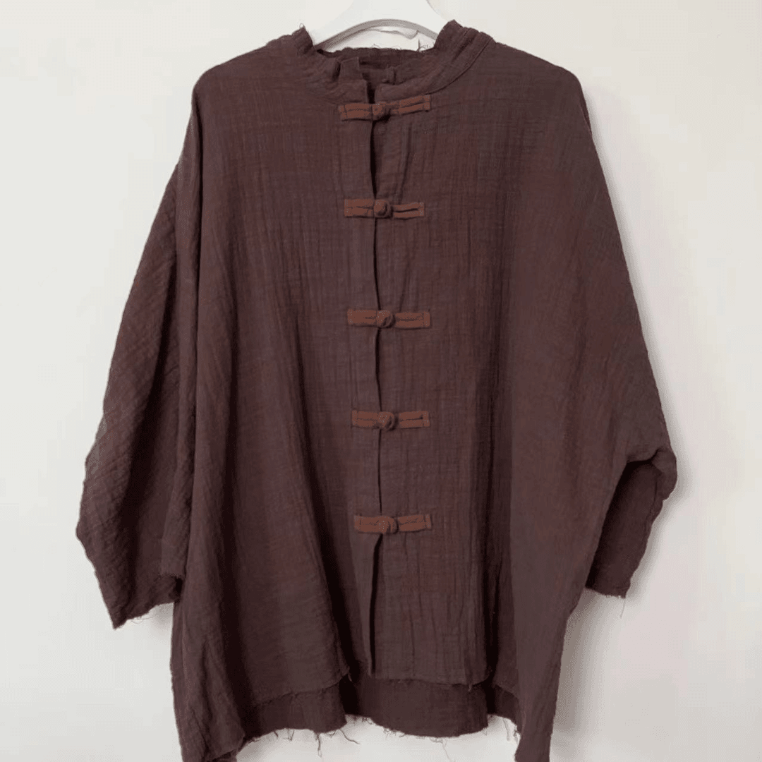 【流浪记莎莎】D41褐色盘扣开衫上衣