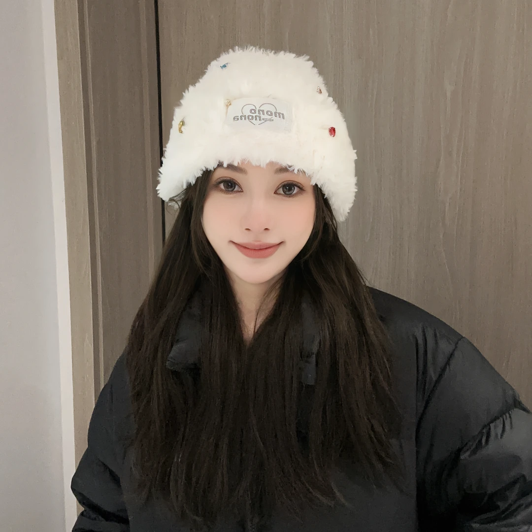 2023新款毛茸茸的毛绒渔夫帽女秋冬帽子冬款针织盆帽鱼夫女帽冬季