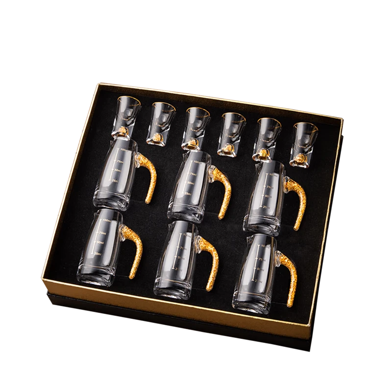 高档金箔金山蓝山白酒杯分酒器酒杯酒具礼盒套装