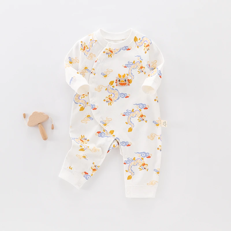 龙凤呈祥 连体衣春秋款无骨纯棉宝宝超萌长袖哈衣幼儿打底爬服
