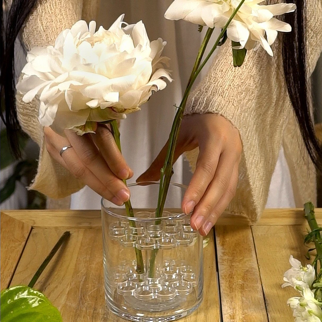 透明高颜值万能插花神器旋花筒剑山多用途大口花瓶鲜花固定插花器