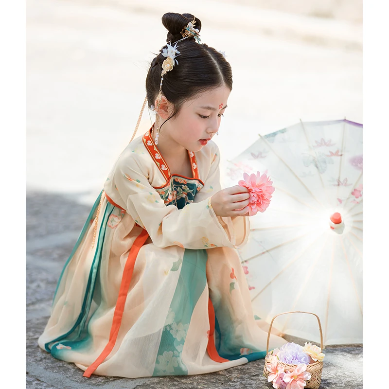 古月家.特价 女童汉服春秋款儿童唐装仙气中国风连衣裙古装襦裙