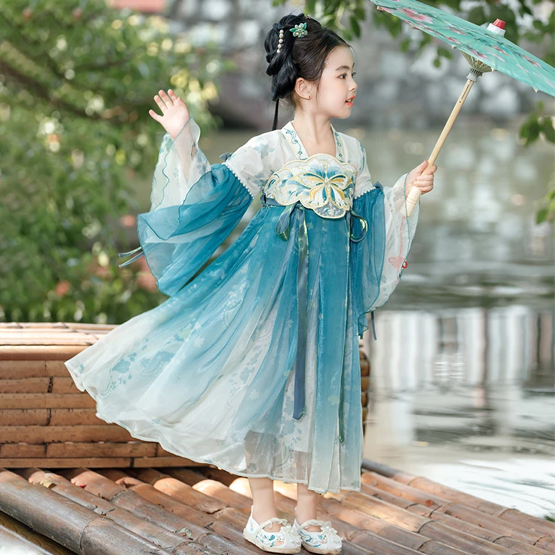 古月家.炫蝶 汉服女童春秋儿童古风襦裙中国风唐装女孩古筝表演服