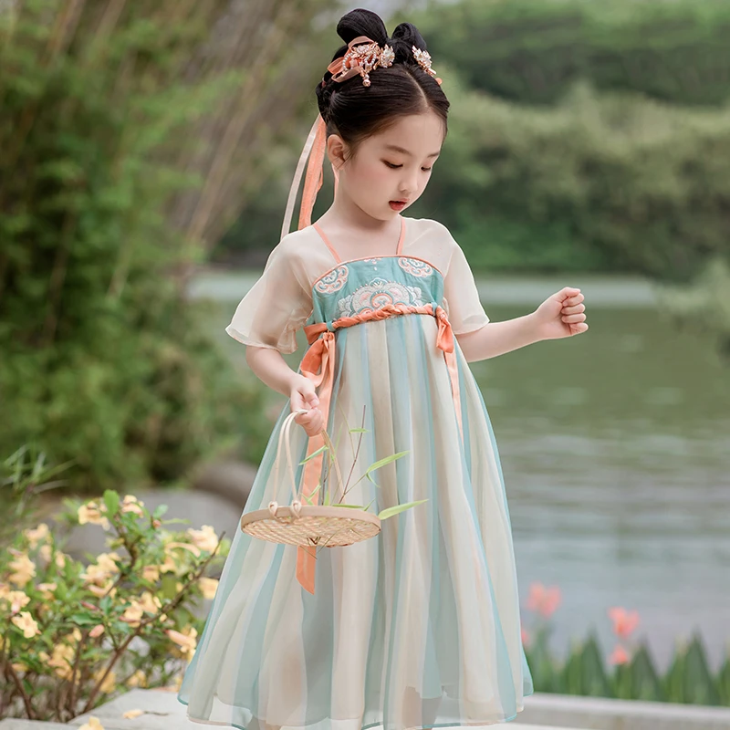 古月家.枝夏 汉服女童夏季中国风宝宝古风襦裙唐宫夜宴儿童表演服
