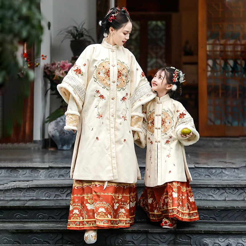 古月家.满堂 汉服女童冬季马面裙明制套装儿童亲子红色喜庆拜年服