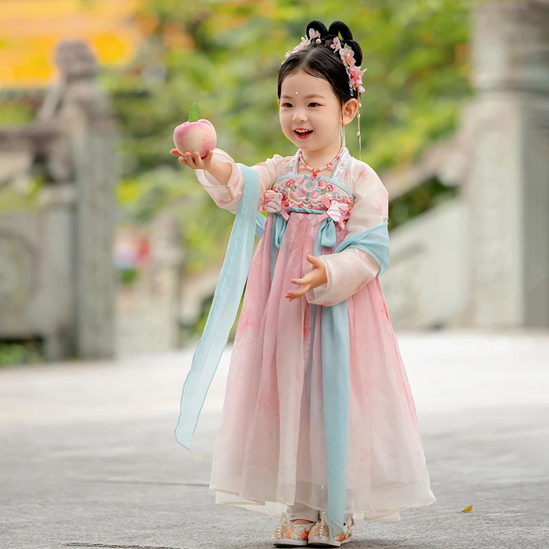 古月家.茉绿 女童汉服春秋款中国风古风仙气齐胸襦裙小女孩表演服