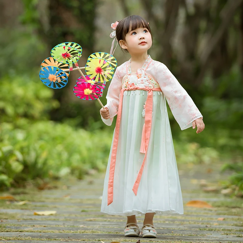 古月家.玲珑 汉服女童春季兔子汉服中国风儿童唐装连衣裙古装襦裙