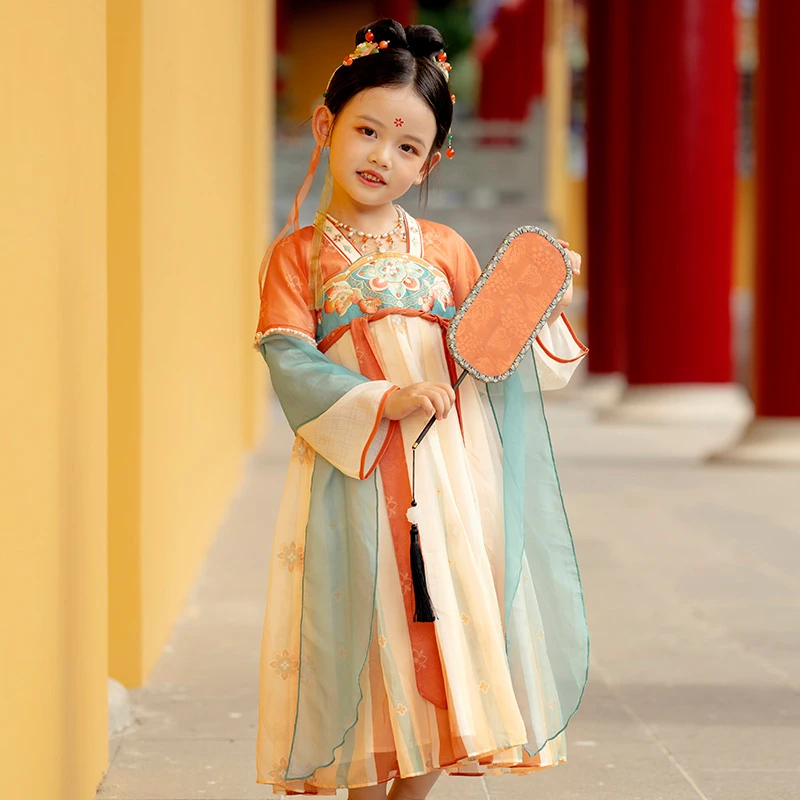古月家.落霞 汉服女童春秋儿童高端超仙连衣裙宝宝敦煌古风表演服