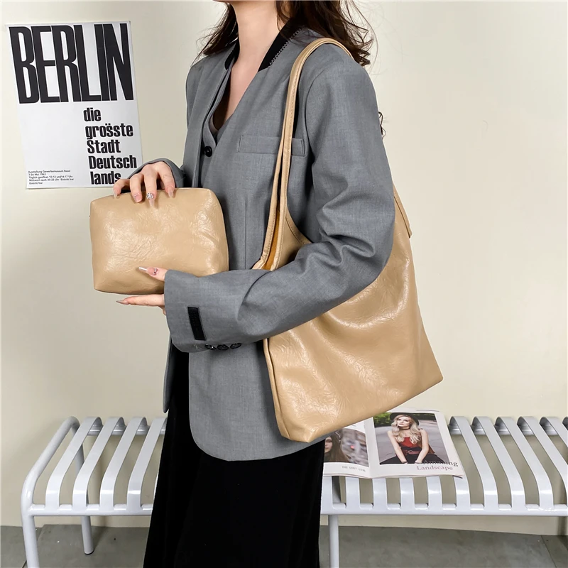 子母包气质时尚休闲百搭真皮通勤单肩肩包女士复古小众简约斜跨