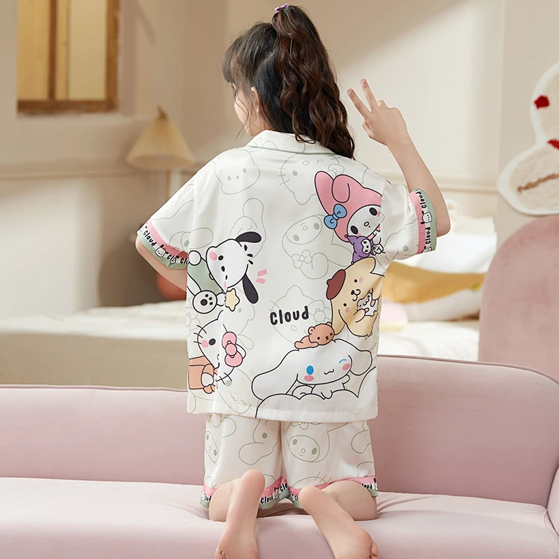 bejirog/北极绒甜美风儿童款睡衣夏季薄款女童短袖冰雪丝居家套装