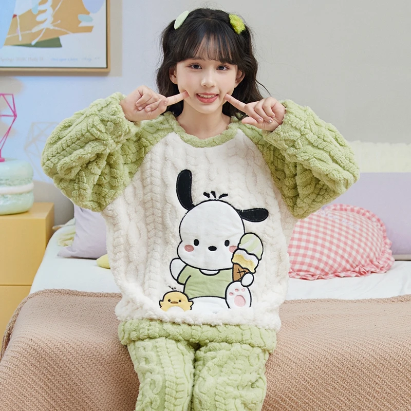 bejirog/北极绒洋气可爱风女童秋冬季珊瑚绒长袖圆领睡衣套装