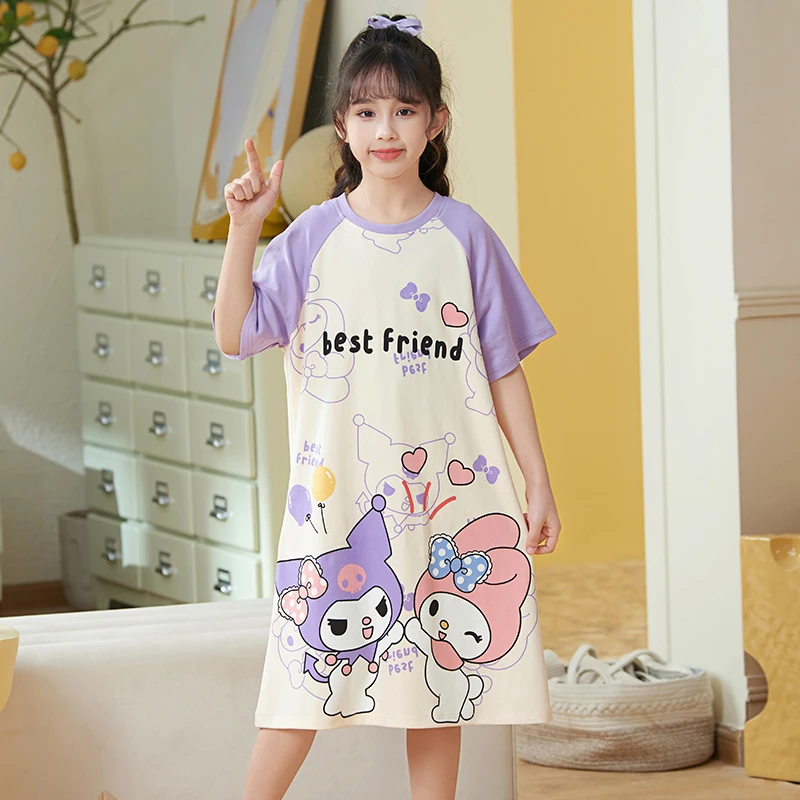 bejirog/北极绒舒适透气女童家居服夏新品2024薄款中大童纯棉睡裙