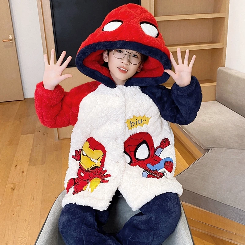 bejirog/北极绒时尚洋气连帽款珊瑚绒三层夹棉男童居家睡衣两件套