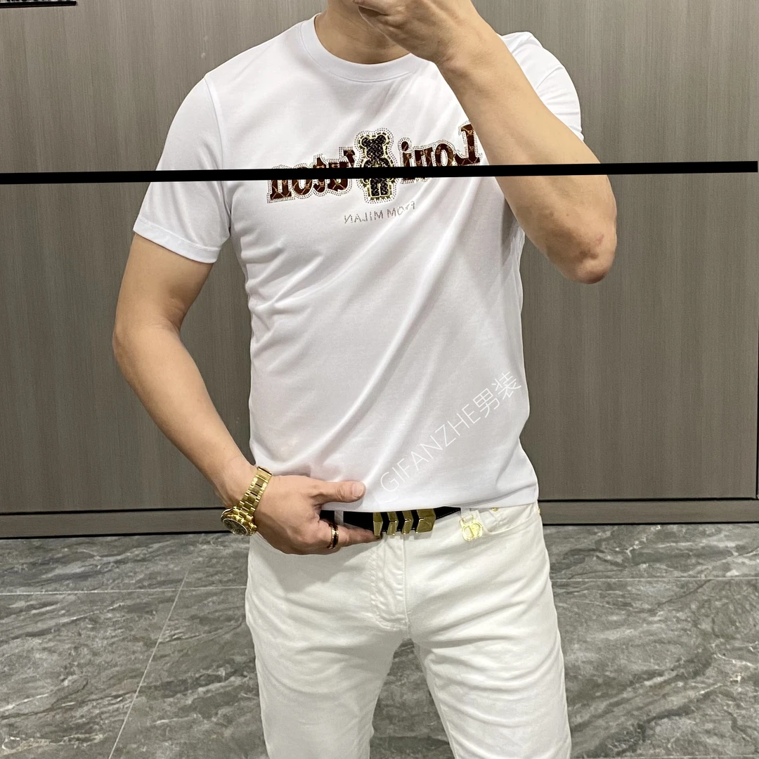 2024夏季新款男士休闲时尚百搭圆领短袖修身T恤63036个性高品质