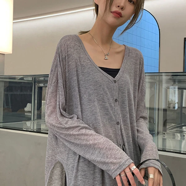 庸懒风灰色薄款防晒开衫女夏设计感小众宽松长袖上衣潮女春秋外穿