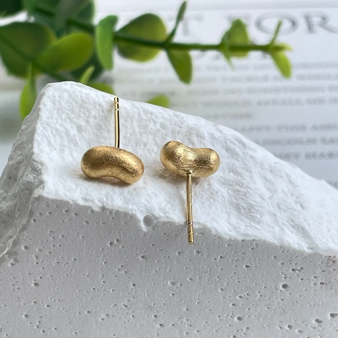 925银耳饰 气质复古法式磨砂简约小金豆耳钉金色轻奢百搭素款经典