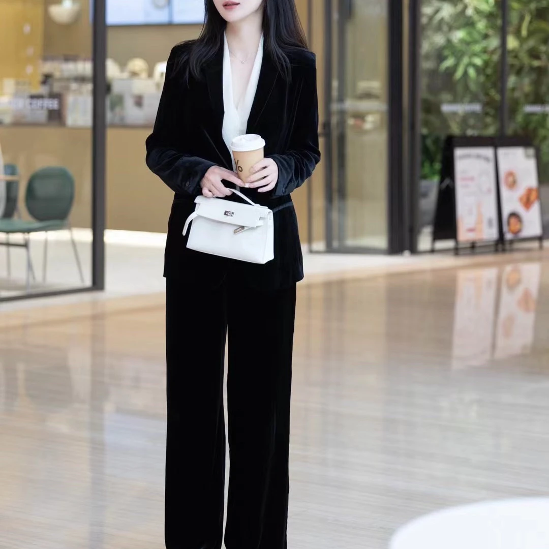 【LYNFAY LEE 】新款黑色优雅高端丝绒西装外套女