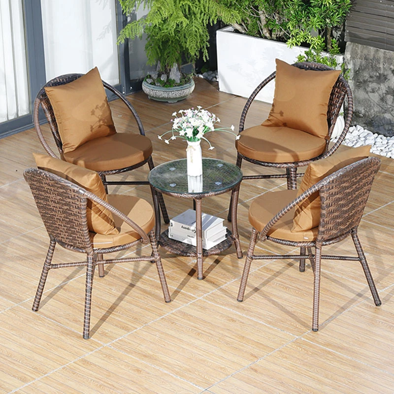 户外休闲藤编桌椅组合露台茶桌椅三件套家用阳台创意室外圆桌椅