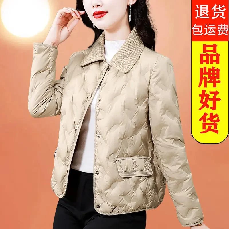 时尚新款韩版翻领冬装轻薄棉服女短款中年妈妈小个子洋气保暖棉袄