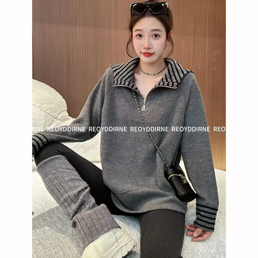 兔兔TUTU-【Reoyddirne】气质亮片拼接加绒加厚连帽长袖卫衣118353