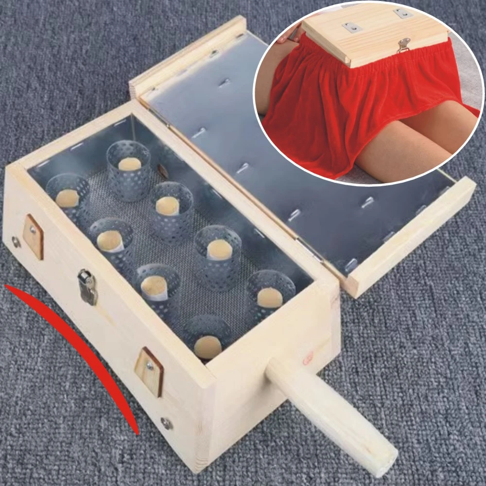 实木制八孔弧形加高艾灸盒随身灸腰部腹部背部6柱艾灸箱艾灸器具