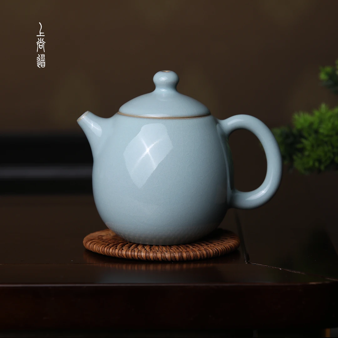 上尚道汝瓷龙蛋壶260ml全手工原矿天青汝窑茶具茶壶陶瓷开片