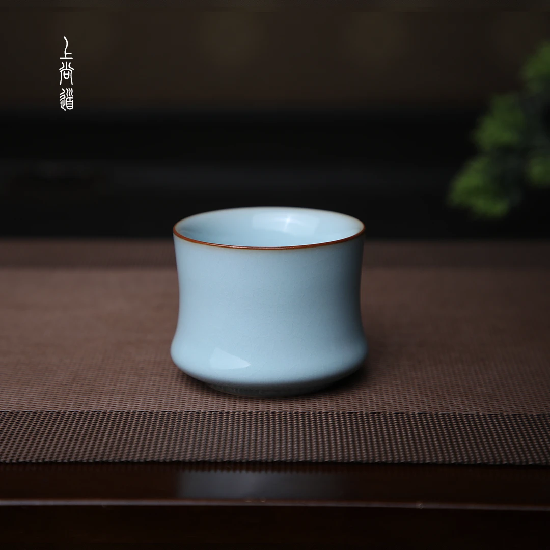 上尚道束腰杯80ml原矿天青汝瓷主人杯可养茶杯汝窑茶具陶瓷开片