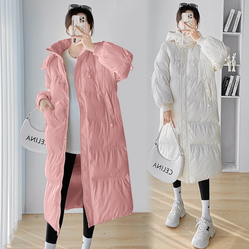 孕妇服时尚冬孕期显瘦长款过膝连帽大码宽松外套女加厚保暖冬季