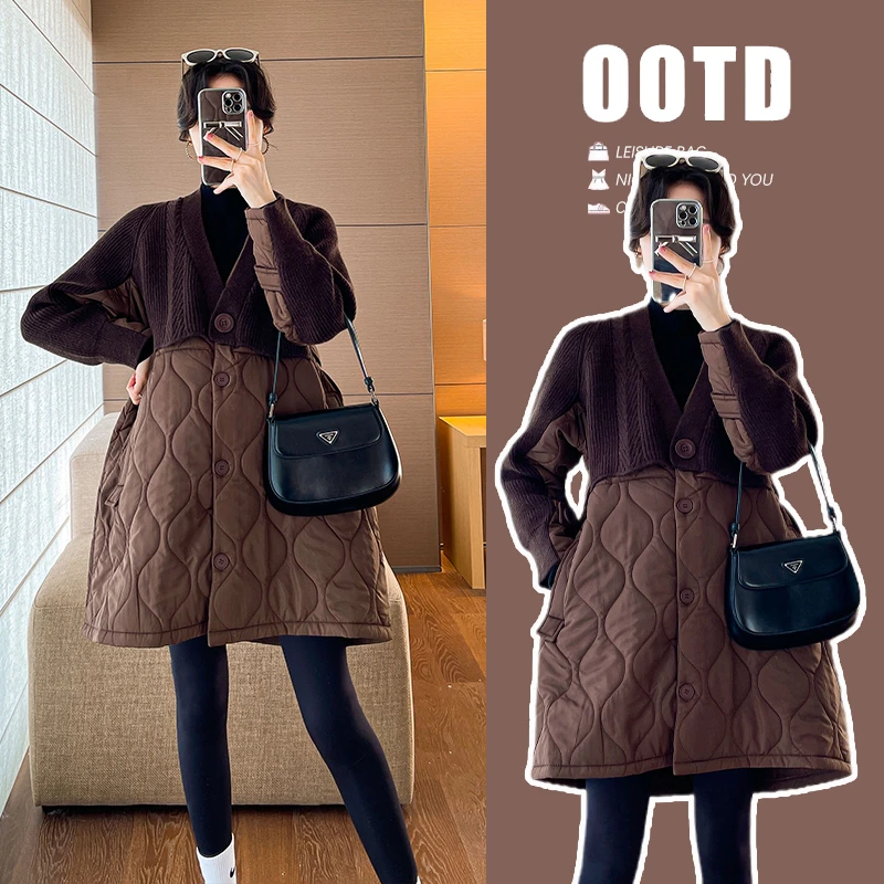 新款冬季孕妇装显瘦棉服连衣裙中长款加厚保暖A字棉衣外套秋冬装