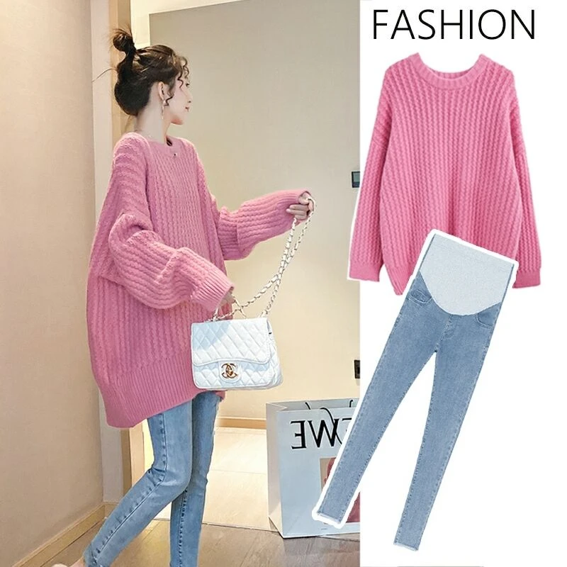 孕妇秋装套装外出时尚款上衣女卫衣中长款毛衣秋冬款宽松2023新款