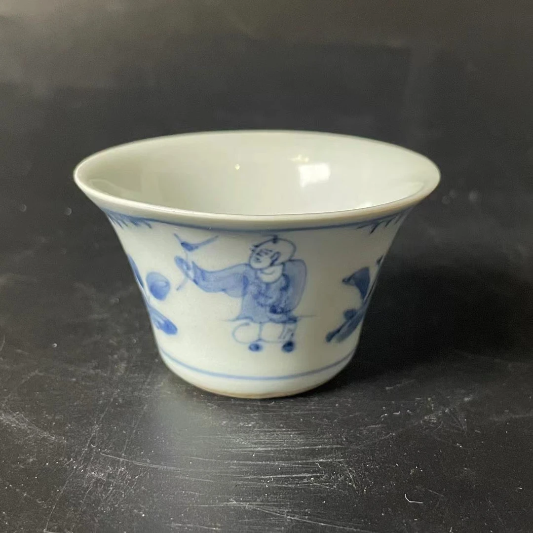 青花人物童子马蹄杯BY01X1006