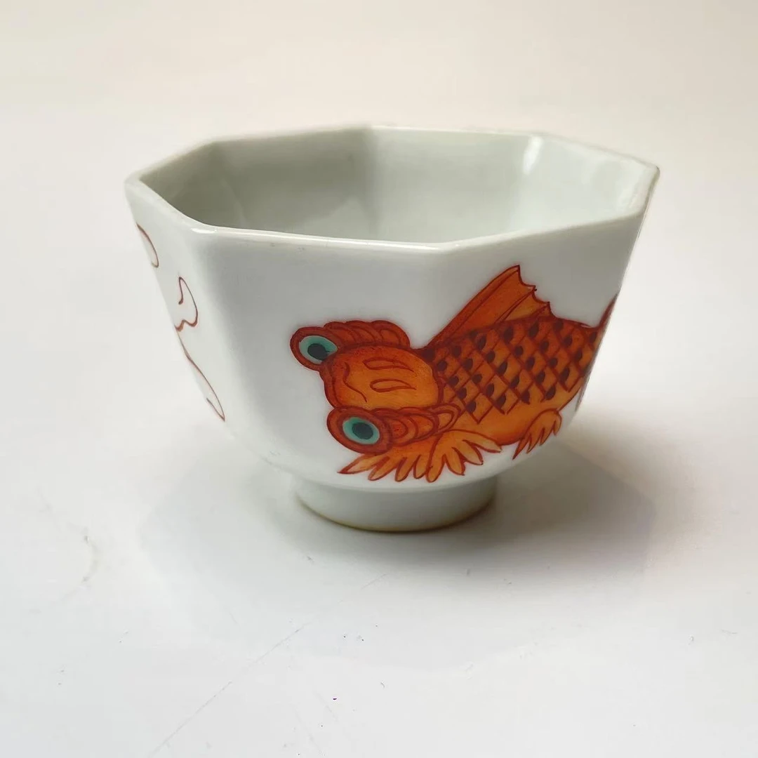 清道光矾红金鱼八方杯BY13X1119