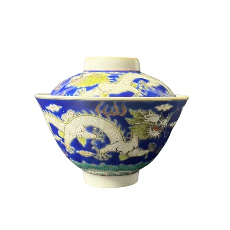 蓝地龙纹盖碗BY22X9825
