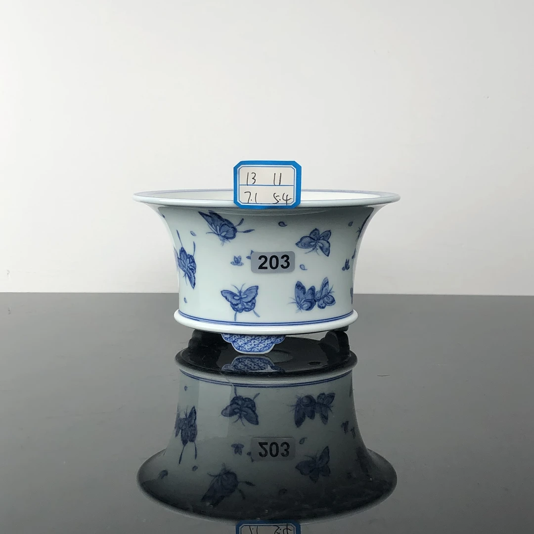 203 中号 秋物山手工手绘蝴蝶盆景花盆 中国风绿植 景德镇陶瓷
