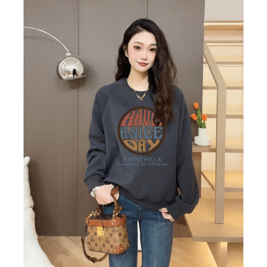 加绒/不加绒2023早秋卫衣新款圆领韩版印花上衣女潮