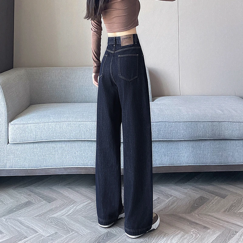 加绒加厚窄版宽松直筒裤牛仔裤女2025新款秋冬高腰弹力女士裤子